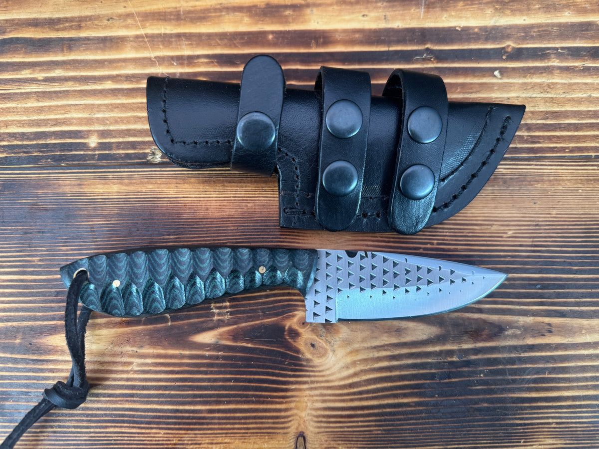 File Rasp Etched Layered Wood Handle Knife