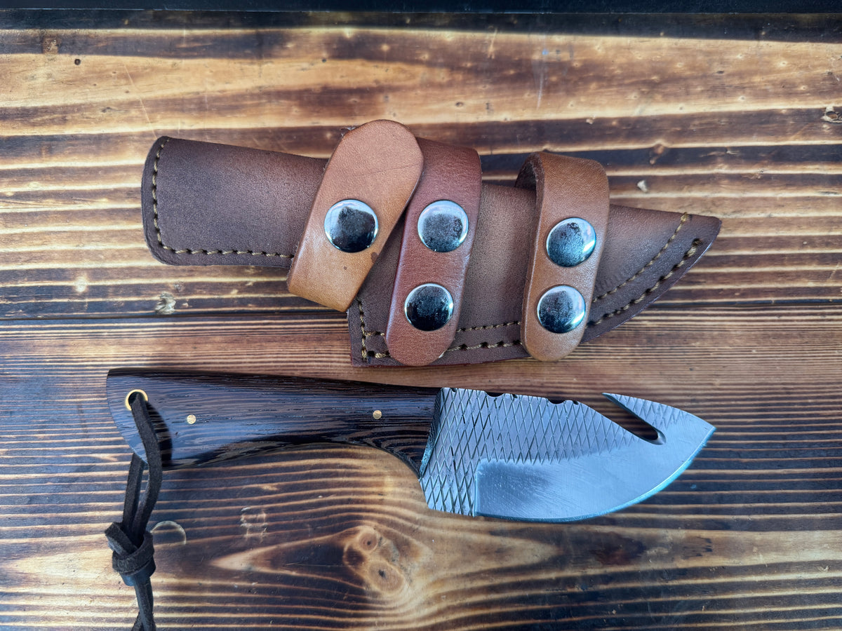 Gut Hook File Rasp Wood Handle Knife