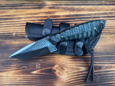 File Rasp Etched Layered Wood Handle Knife